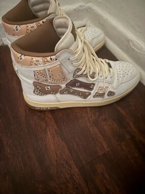 AMIRI High-Top Sneakers with Bandana Patchwork in Cream and Brown